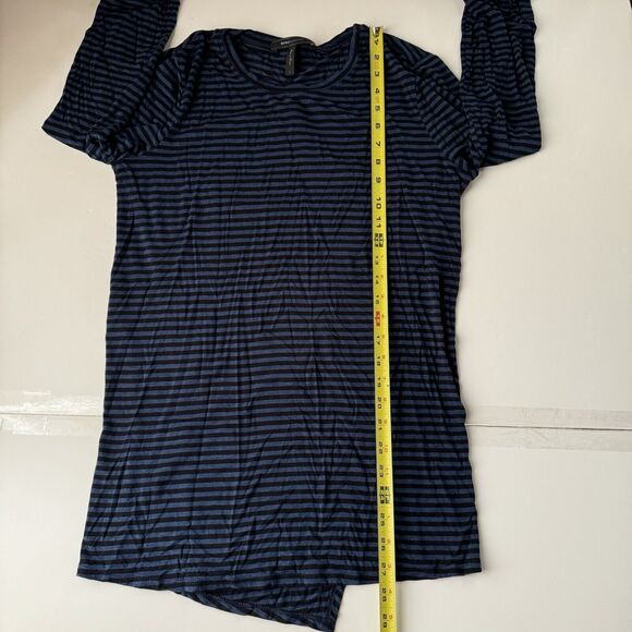 BCBG Maxazria Draped Back Top Size Large Blue & Black Striped Long Sleeve - Picture 10 of 11